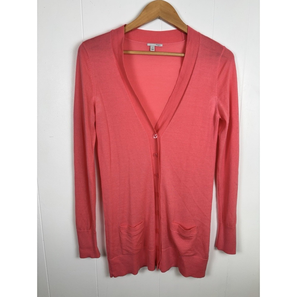 Halogen Women's Medium Salmon Pink Merino‎ Wool Blend Button Cardigan Sweater